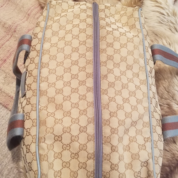 Gucci Monogram Web Carry on Travel Duffle Vintage Canvas w/Blue leather - Picture 10 of 16